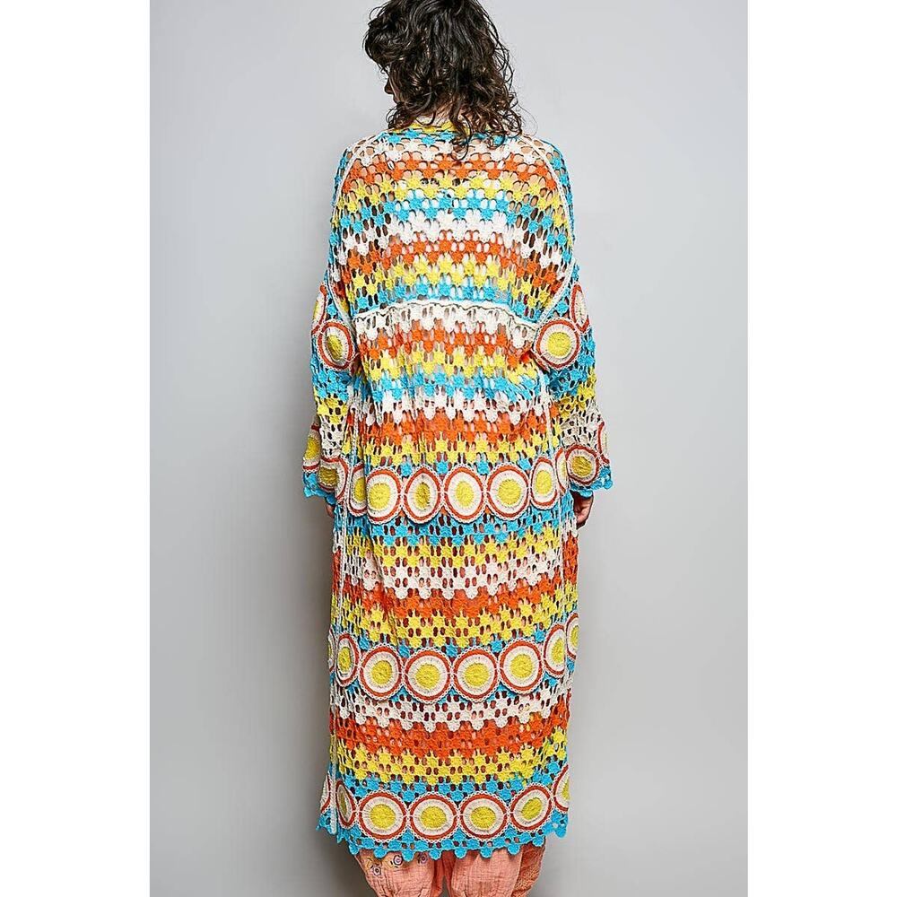 "Maisey" Crochet Open-Knit Cardigan Kimono Orange - Picture 4 of 10